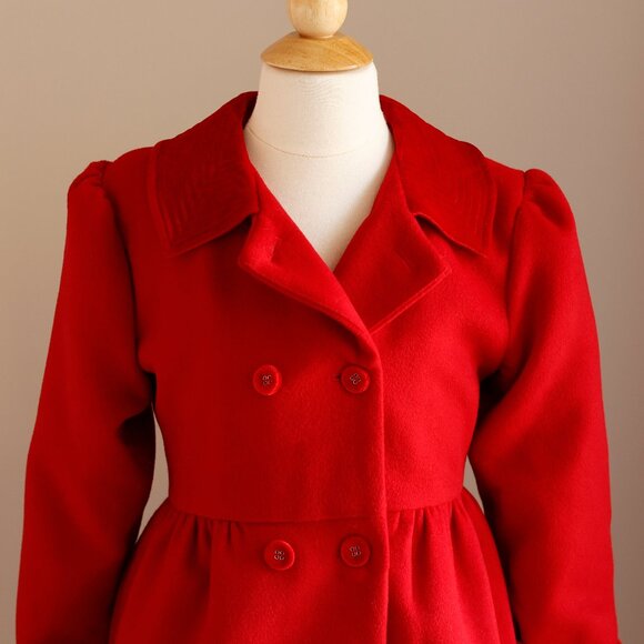 Girl's Red Coat Wool Double Breasted Velvet Collar & Cuffs Designer Boutique NWT - Picture 3 of 9